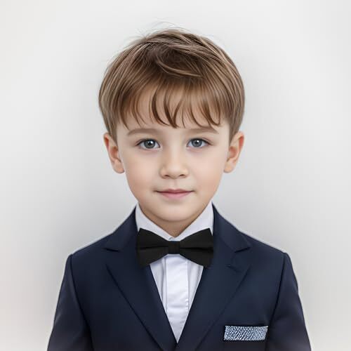 Pajarita de terciopelo para niños clásica color liso pajarita ajustable cuello pajarita negra - Imagen 6 de 7