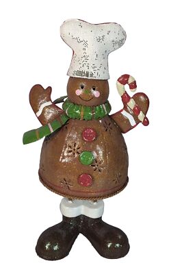 12 Inch Gingerbread Man Chef Tin metal Cutout Glittery Tealight Candle Holder