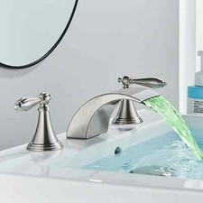 LED 8'' Widespread Bathroom Sink Faucet Basin Vanity Waterfall 3 Holes Mixer Tap