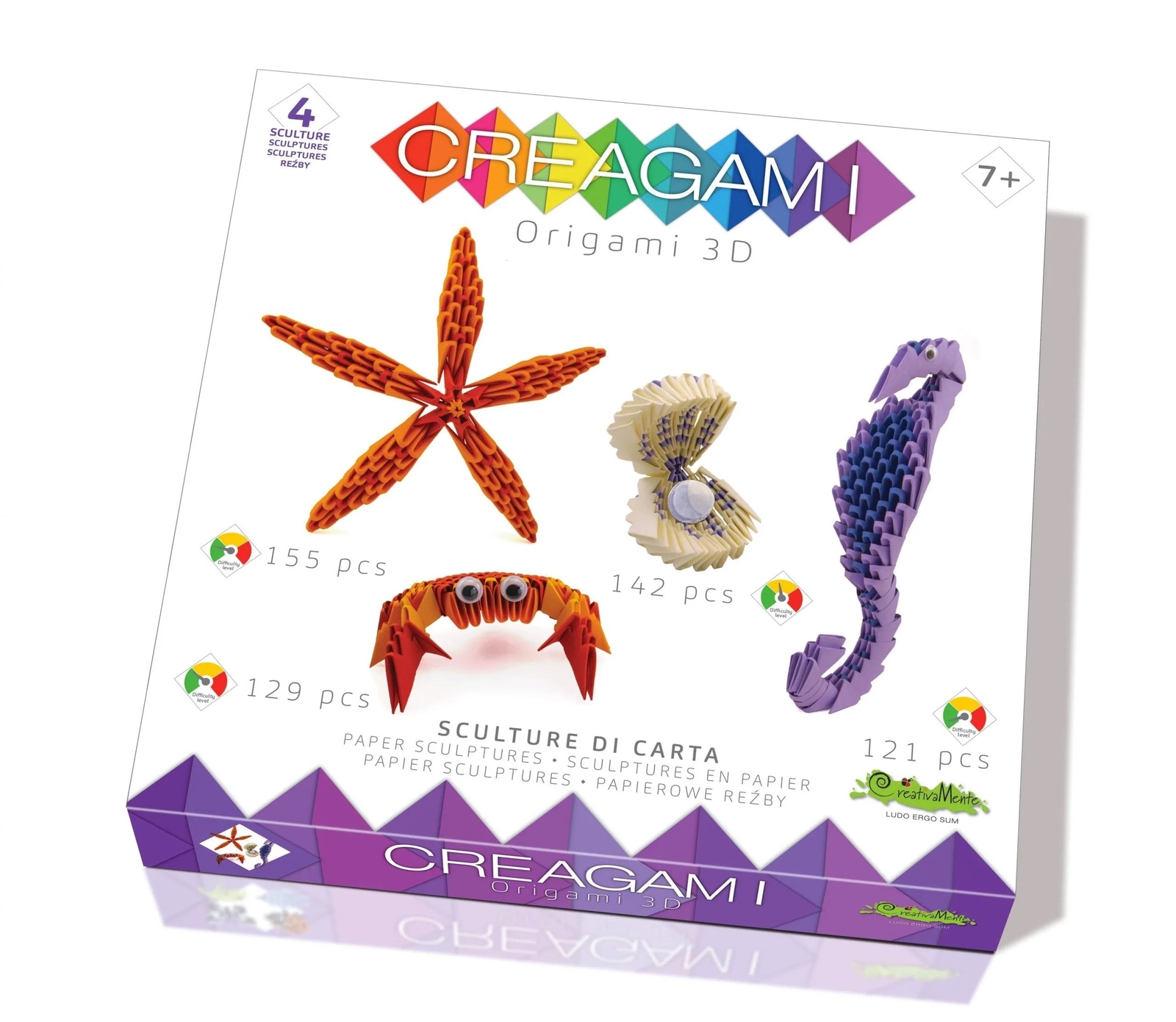KIT MARE 4 SOGGETTI origami 3d CREAGAMI creativamente STELLA GRANCHIO CAVALLUCCI