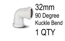 1 x 32mm Push Fit Waste 90 Degree Knuckle Bend White Pipe Plumbing Water