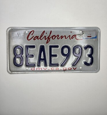 California License Plate White Blue 8EAE993 Expired