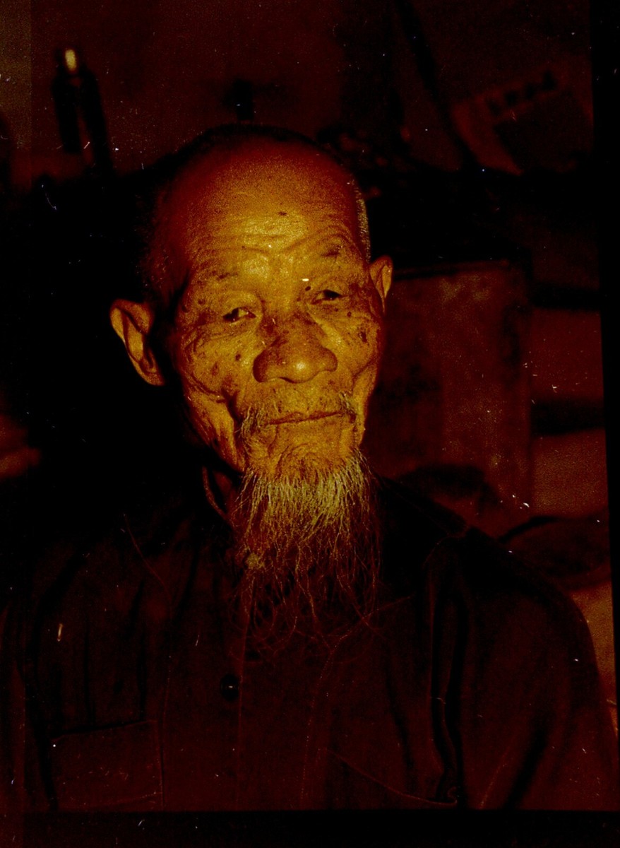Vintage Old Asian Man Negatives Dignity Calm White Goatee Bald