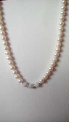 Handgefertigte Perle und Jadeit Halskette mit 925 Sterling Silber Spacer und Verschluss