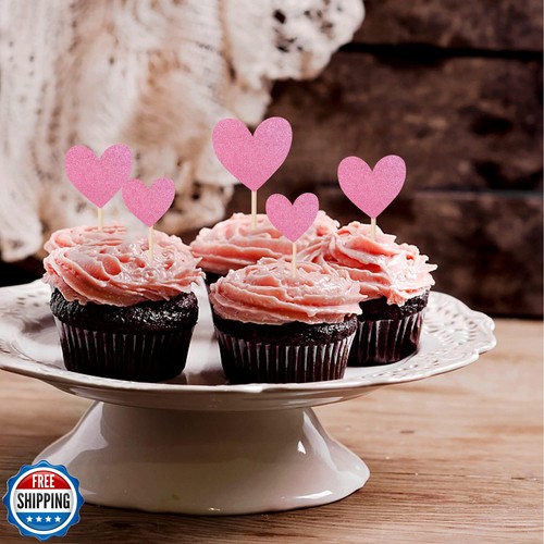 30 PIEZAS Corazón Cupcake Toppers Brillo Dulce Amor Tema Cupcake Selecciones Boda E - Imagen 4 de 5