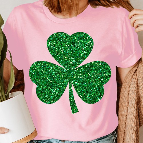 St Patricks Day Shamrock Lucky Green Glitter Irish Ireland Womens T-Shirts #UJG6 - Picture 4 of 8