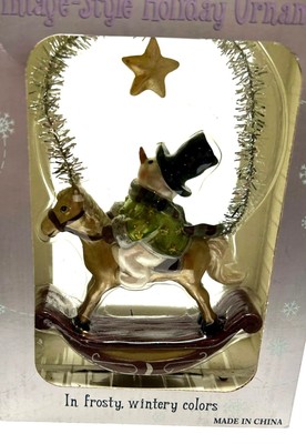 Vintage-Style Holiday Ornament With Snowman On Rocking Horse Figurine