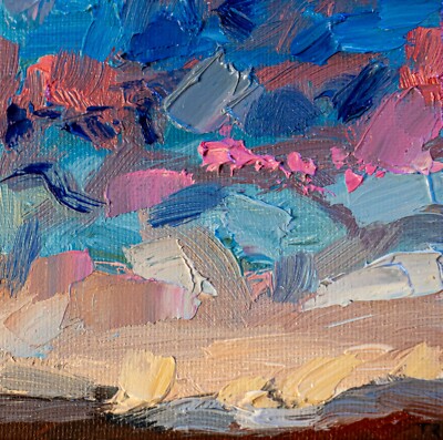 Oil painting ORIGINAL art Newfound Lake artwork Night sky clouds Sunrise 4x4''