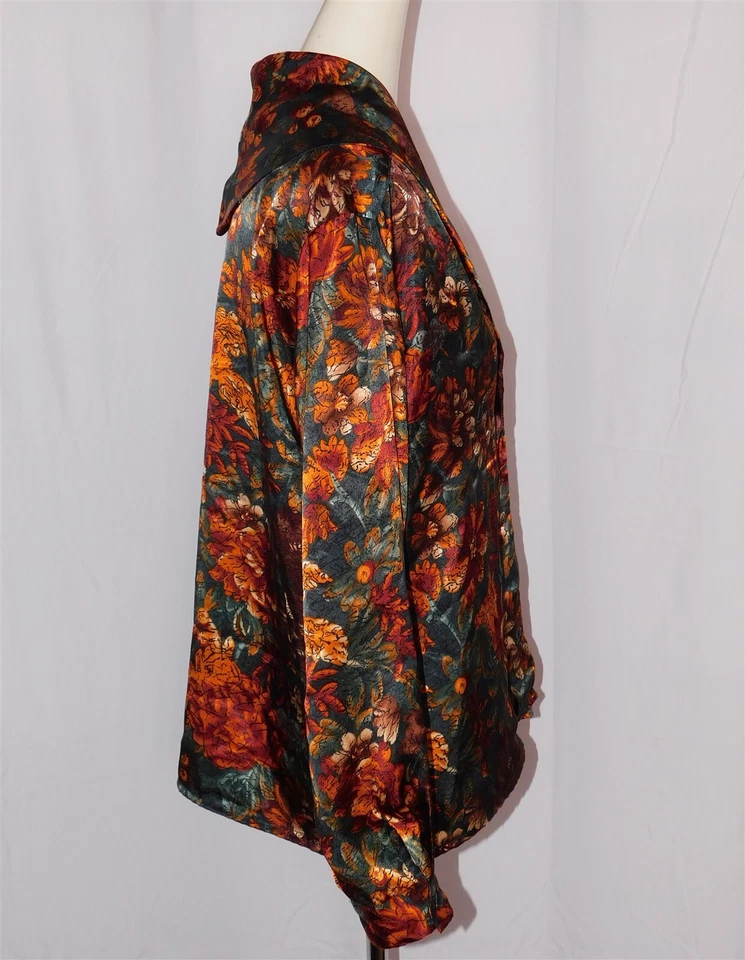 Blusa floral roja naranja vintage PAPPAGALLO para mujer talla 12 hecha en Corea Foto 4 de 4