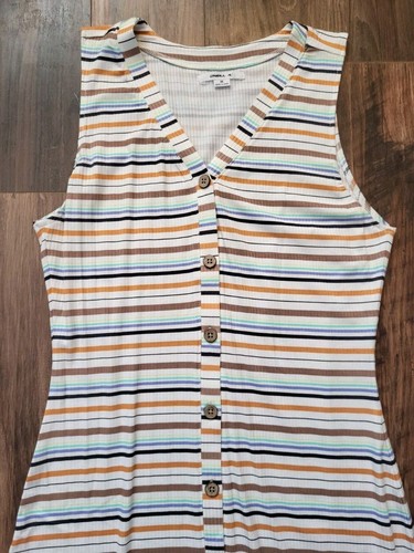O' Neill Jojoe Sleeveless Button Front Midi Dress Multi Stripe Slits Sz M - Picture 3 of 7