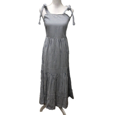 Area Stars Tiered Midi Dress Womens Small Blue Stripe Tie Strap Beach Nautical 