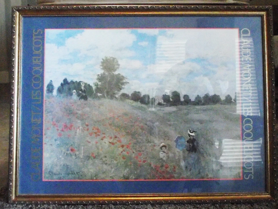 CLAUDE MONET CAMPO DE AMAPOLAS LES COQUELICOTS - IMPRESIÓN ENMARCADA EN MADERA PERSONALIZADA 1873 NUEVO Foto 4 de 4