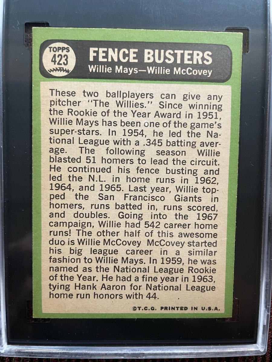 1967 TOPPS #423 FENCE BUSTERS WILLIE MAYS MCCOVEY BASEBALL CARD