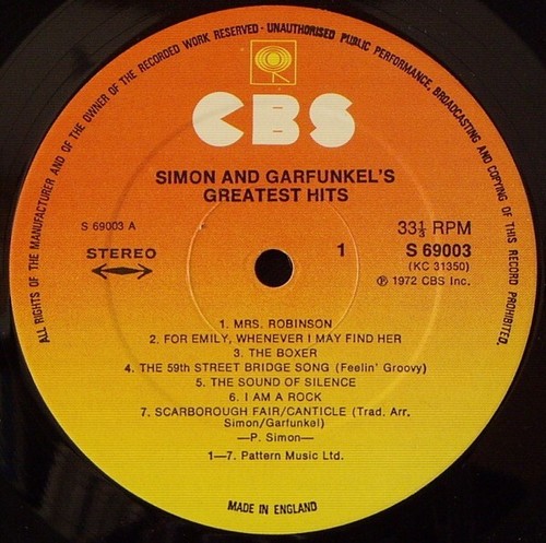 SIMON & GARFUNKEL Greatest Hits Vinyl Record Album LP CBS Paul Simon & Folk Rock - Picture 2 of 4