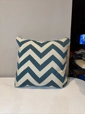 Turquoise/Cream Accent Pillow, zipper Opening, 17 X 17x6” Chevron Pattern,