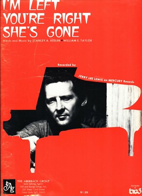 JERRY LEE LEWIS I'M LEFT YOU'RE RIGHT SHE'S GONE SHEET MUSIC PIANO/V/GUITAR 1955