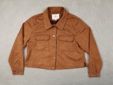 Sunset Lane Womens Brown Collared Cropped Button Up Jacket Size Xl