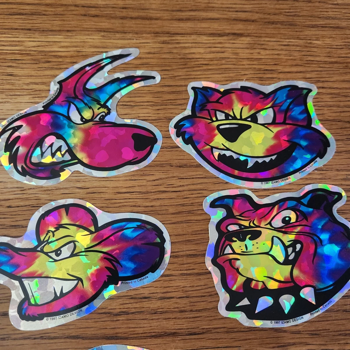 Vintage 1997 Holographic Prism Tie Dye Cartoon Vending Machine 10 Stickers