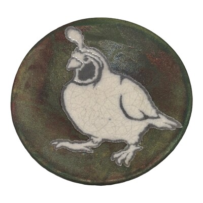 Earth & Fire Jeremy Diller Raku Art Pottery Dish Plate Wall Art Quail Bird VTG
