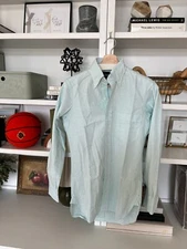 🔥 Drakes Drake's London Oxford Cloth Button Down OCBD Teal Blue Stripe 14 36