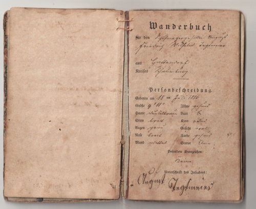 1839-40 Wanderbuch Germany Journeymans Log Book Passport Many Entries Stamps - Picture 3 of 17