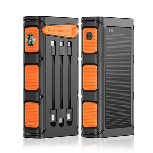 10000mAh Hand Crank PD20W Solar Power Bank Charger Built in Cables Fast Charging - Picture 9 of 20