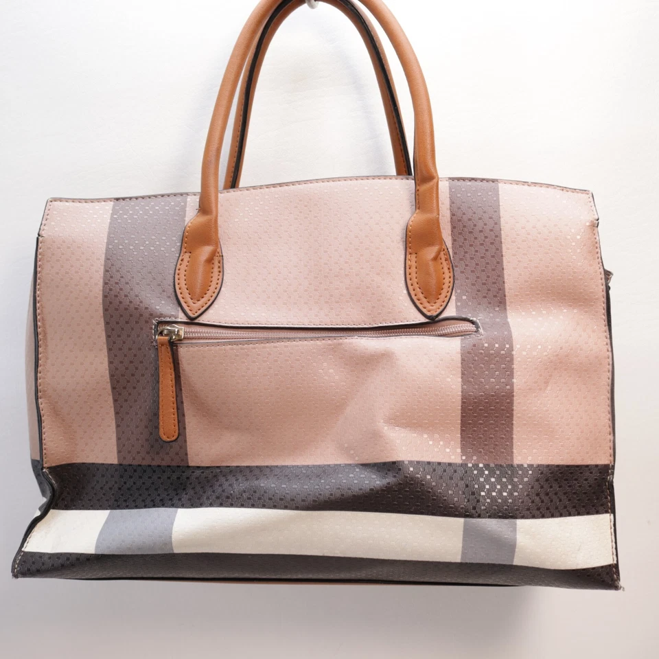 Moda Cartera Bolso de Mano Mujeres XL Rosa Marrón a Cuadros PVC Cartera Bolso Bloqueo Foto 4 de 4