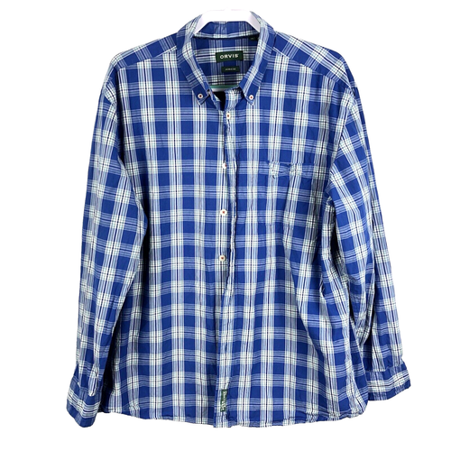 Orvis Plaid Active Fit Shirt Men's Size XL Button Down Long Sleeve Blue