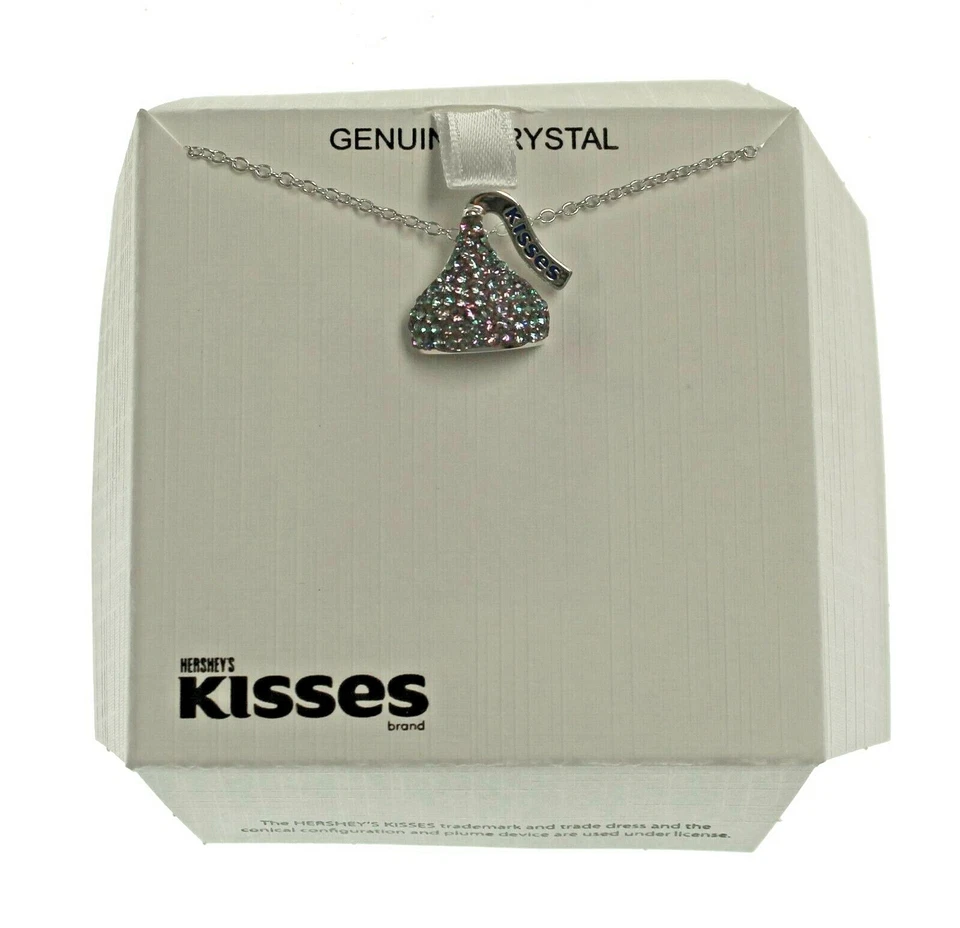 NOVO COM ETIQUETAS - COLAR PINGENTE DE CRISTAL FEMININO HERSHEY'S KISS BEIJO prata/azul/roxo - Imagem 2 de 4