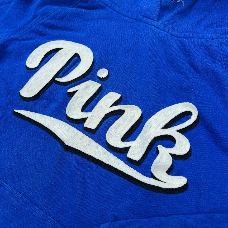 Moletom Victoria Secret rosa com capuz feminino pequeno azul soletrar A41* - Imagem 4 de 4