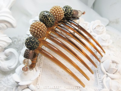 Exquisite Gold Color Artisan Beads French Hair comb hand 