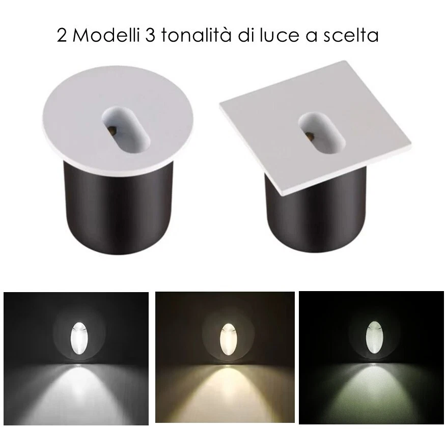 Mini Segnapasso da Parete Incasso LED 3W Applique Moderna da Interno Scale IP20 - Immagine 3 di 4