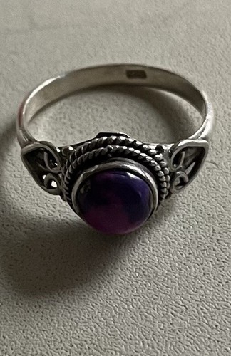 Purple Copper Turquoise .925 Ring. Sterling Silver.Size N or 6.5 Unique Manmade - Picture 2 of 8