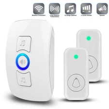 Wireless Doorbell Plug & Play Plugin Receiver Waterproof Adjustable Volume White