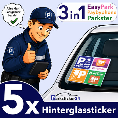 5x 3in1 sticker sticker vignette rear glass EasyPark + Parkster + Paybyphone