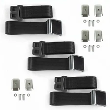 JP JPster 1966 - 1973  Airplane 2pt Black Lap Bench Seat Belt Kit - 3 Belts 