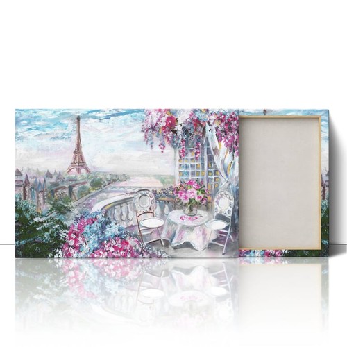 Paris Balcony Eiffel Tower Oil Painting Canvas Framed Print Picture Wall Art - Picture 3 of 29