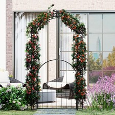 Metal Arbor Archway with Gate 214 cm Tall Garden Arch