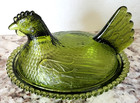 Vintage Indiana Glass Carnival Olive Green Hen on Nest with Beaded Nest 7" — photo 2