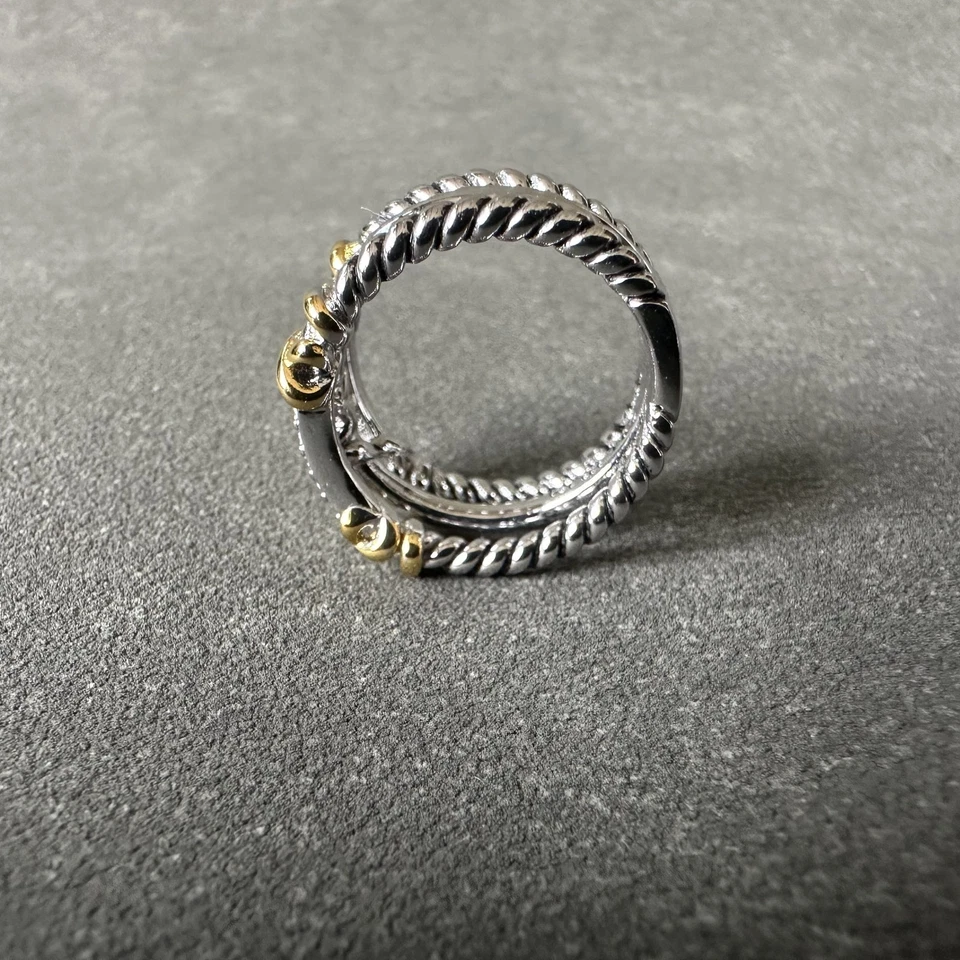 David Yurman Helena Collection for Women 3-Row Ring Sterling /18KT Diamonds SZ 8 - Image 4 of 4