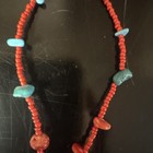 Red Coral Turquoise Glass Beaded Necklace — photo 8