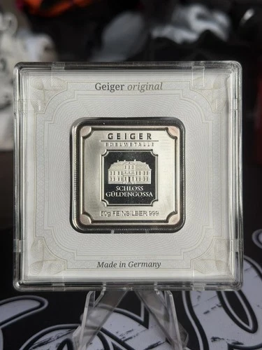 Geiger Edelmetalle Schloss Güldengossa 50 gram .999 Fine Silver Square In Assy