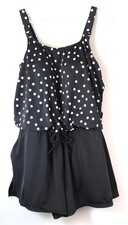 SWIM SOLUTIONS Romper w/Pockets One PC Swimsuit Size 16W Black Retail 122