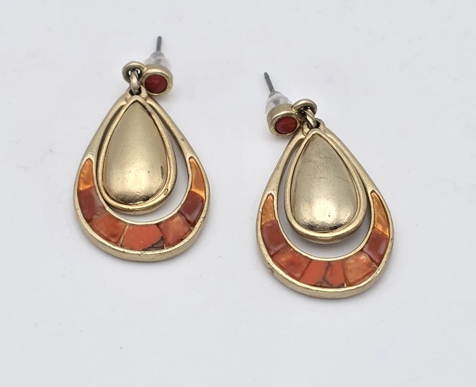 Pendientes Lágrima LAUREN CONRAD De Colección Piedras Rojo Naranja Tono Dorado Concéntrico Foto 2 de 4