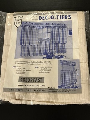VTG 70 s Grant Crest Dec-O-Tiers Curtain Panels Beige, Gold Stripe Retro Kitchen