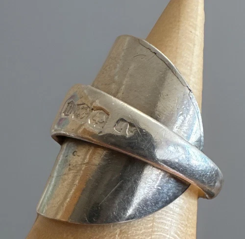 Vintage 925 Silver Chunky Hand Crafted Wide Spoon Ring Size S Fully Hallmarked