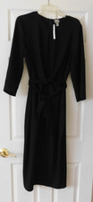 NWT Asos Tall Womens Size 10 Black 3/4 Sleeve Twist Belt Tie Midi Dress Washable