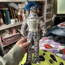 Dammit Doll 2014 NWT Colorful Paint Splatter Design Blue Yarn Hair Plush Doll