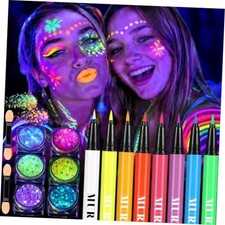 14Glow in the Dark Body Face Paint With Glitter Gel Set, UV Neon Liquid 02 