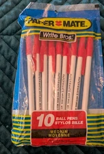 Vintage Papermate Double Heart Write Brothers Lot 9 Ball Pens Capped RED 1990s